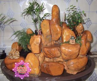 窗台桌面小型天然石头假山盆景假山鱼缸喷泉纯