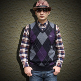 中国购物<em>背心</em>秋冬新款 韩版男装菱形格子连帽