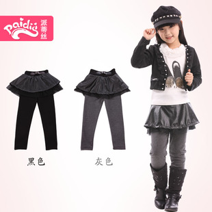  派蒂丝冬款新品女童儿童PU亮皮高腰打底裙裤子打底裤靴裤207