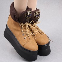 2012冬季新款韩版豹子头潮流个性高跟坡跟圆头厚底马丁短靴女鞋子