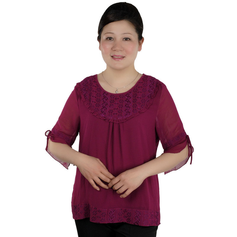 和家缘新款妈妈装夏装雪纺T恤<em>中老年人</em>服装2