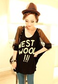 HM Little Red Riding Hood 2012 new European style super-type sleeve chiffon letters and oversized T