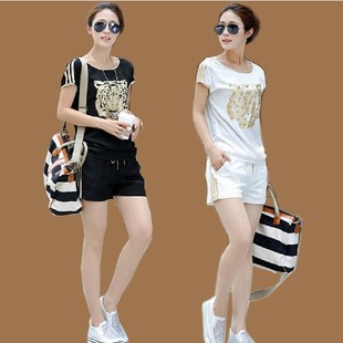 6681#欧洲站<em>2014</em>夏新款<em>女装</em>短袖<em>休闲</em>套装短