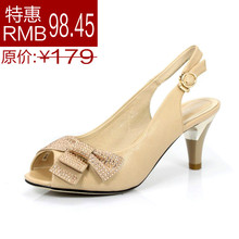 莎诗特专柜正品牌 2012夏新款蝴蝶结鱼嘴女凉鞋 水钻裸色高跟女鞋