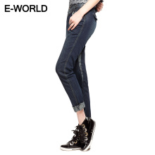 【天猫新风尚】E-WORLD【衣我的】印花牛仔小脚裤锥裤|I4348