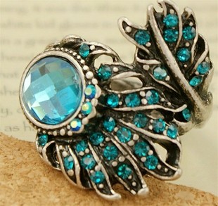  欧美外贸出口批发 原单饰品孔雀镶嵌水钻羽毛戒指女新款3098