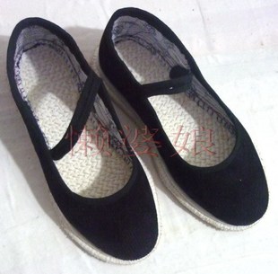 云南大理白族纯手工布鞋,黑色一字扣方口鞋