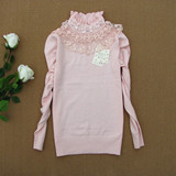 2012春装新款高领<em>蕾丝花边</em>水钻长袖加厚针织