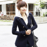 2012春装新款女装 韩版修身小西装中长款可脱卸带帽女士休闲西服