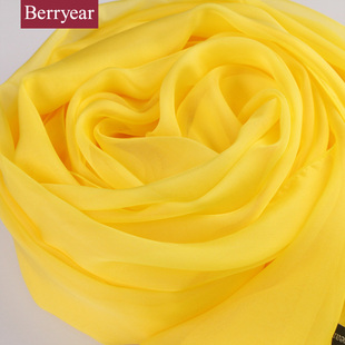  Berryear 正品 黄色丝巾 纯色真丝围巾 桑蚕丝超长丝巾 围绕幸福