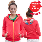 [The inturn] the 13W1201 Korean version of the solid color hooded zipper cardigan women sweater collision color