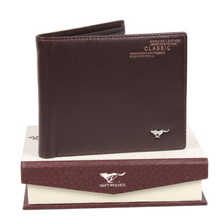  正品七匹狼钱包 男士短款头层牛皮薄钱夹 韩版横款多卡位真皮皮夹