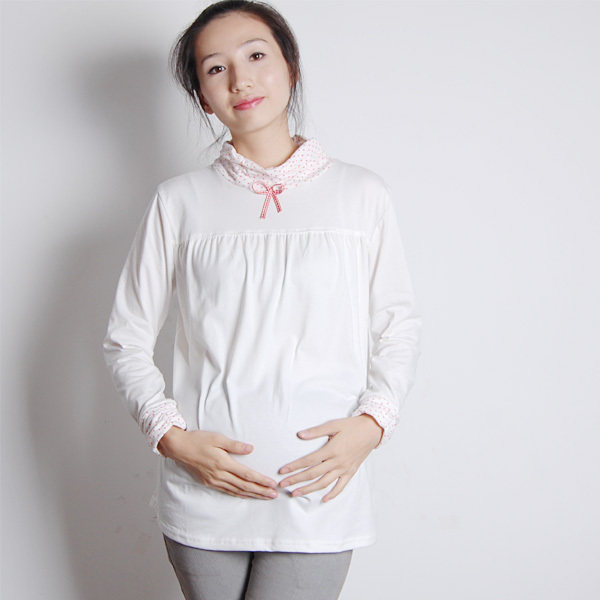 韩版孕妇装  春夏6116白色红蝴蝶结百搭孕妇打底秋衣