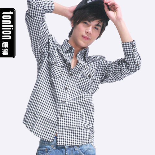 唐狮春装正品男时尚小方格衬衫（厚款）#108010023