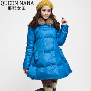  QUEEN NANA品牌正品 冬装新款韩版高腰裙式毛领羽绒服女 A49
