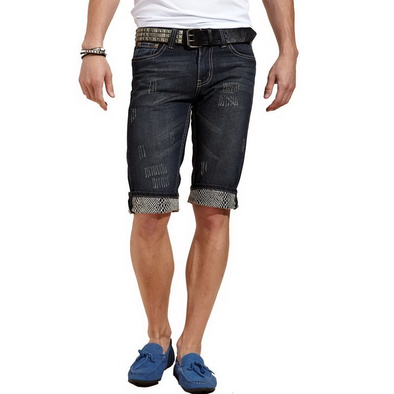 OLOMO2012夏装新品 <span class=H>男装</span>英伦时尚百搭兽纹卷边猫须牛仔中裤 潮