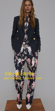 淘宝网香港代购 CELINE12早春芙蓉紫藤印花斜纹双褶阔腿裤21H013901