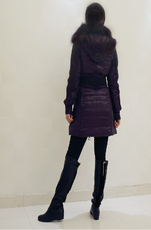 奥sportalm/SP原单正品 双貉子毛领修身女装中长款羽绒服1002