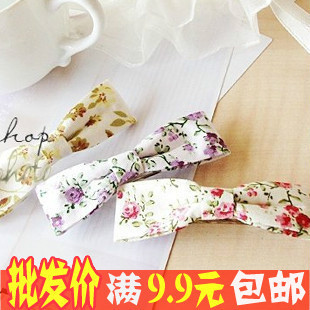  韩国饰品批发 园风格小碎花布艺蝴蝶结发饰/发夹/边夹 头饰批发