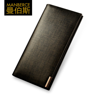  曼伯斯 男士钱包真皮正品 长款韩版休闲潮流原创竖款牛皮钱夹卡包