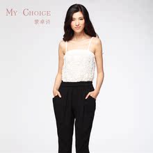 蒙卓诗 2012春夏新款女装专柜蕾丝钉珠显瘦连体裤黑白 M13CT016
