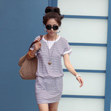 2012夏装新款短袖连衣裙 包臀修身韩版女装条纹连衣裙96015