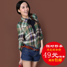 咔莱世家 2012新款春夏韩版女装 英伦风 复古棉柔格子衬衫 1202R