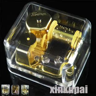  秒杀！镀金18音机芯 透明方形发条 音乐盒 八音盒 天空之城