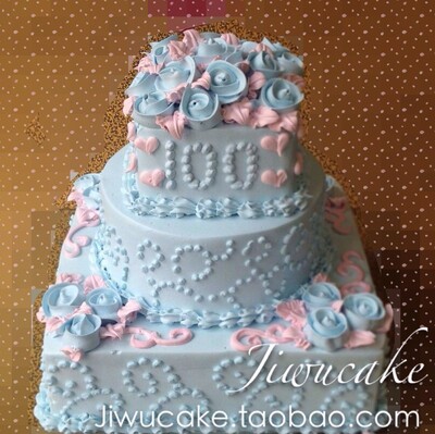 上海生日蛋糕 吉屋手工自制宝宝百日蛋糕 双满