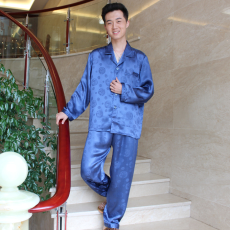 <em>俏诺</em>100%<em>桑蚕丝睡衣</em>睡裤男春夏长袖套装优雅