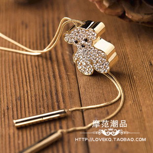  超可爱韩国小熊长款项链 闪亮水钻毛衣链 OL饰品