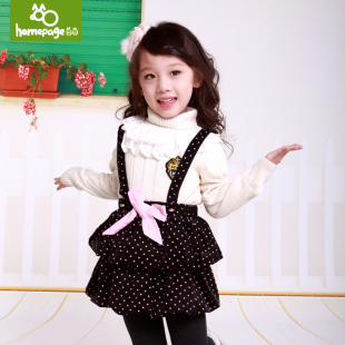  首页童装 儿童背带裙冬装新款 韩版纯棉蛋糕裙 女童半身裙加绒