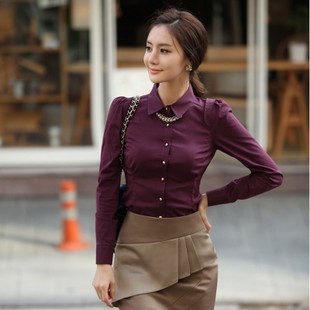韩版修身翻领纯棉衬衣...
