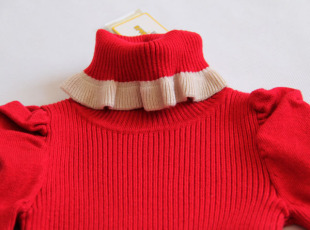 春季新品童装 女童公主泡泡袖荷叶边高领羊绒