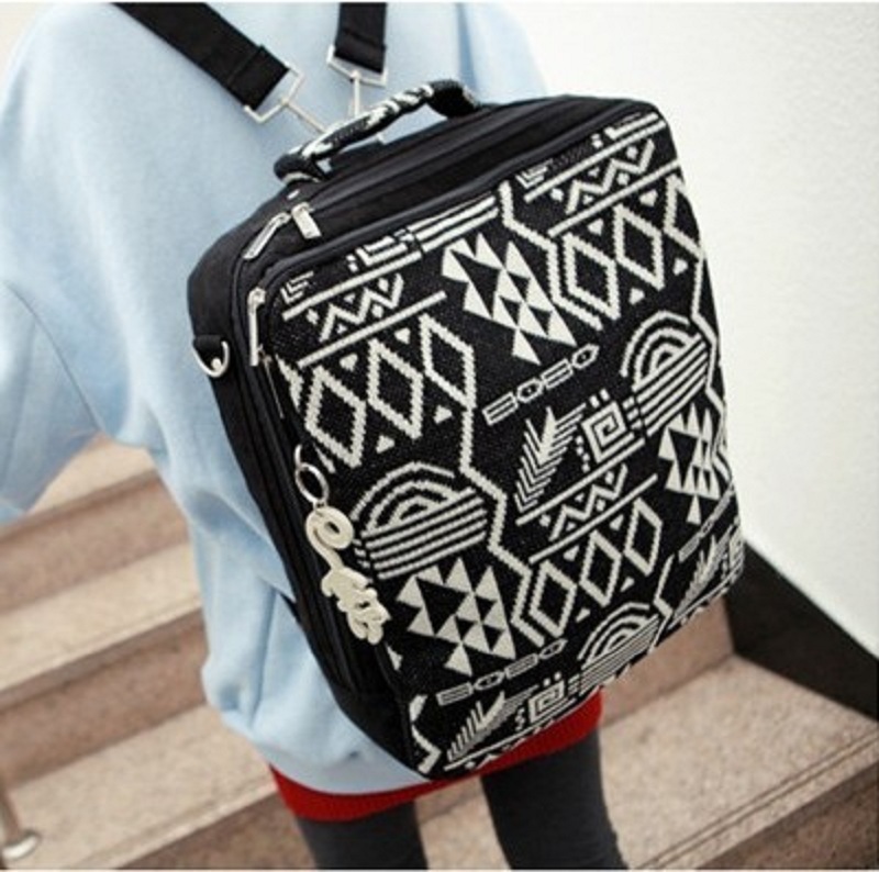 针织花纹双肩包时尚...