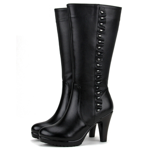  特价秒杀冬季真皮女靴棉靴子高跟中靴中筒靴真皮靴高跟女鞋棉靴子