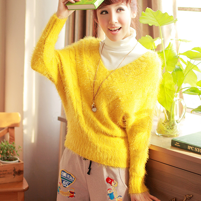 韩版性感麻花V领针织...