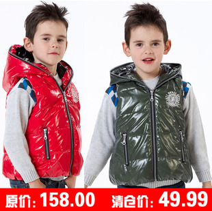 2012年新款 童装 男童<em>女童</em>秋<em>羽绒马甲连帽</em>亮皮
