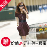 夏装清仓特价女装绸缎v领连衣裙 假两件套气质高贵显瘦黑色ZAY412