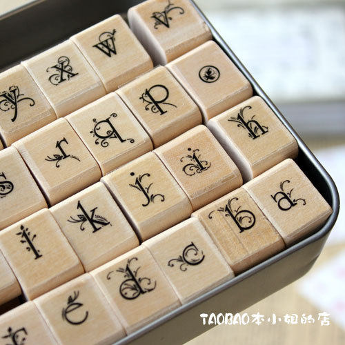 韩国 蝶恋花 花体字母铁盒印章 DIY必备款 字母章 大小写 2款选