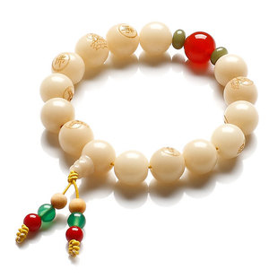  福佑居 已开光 可镇心安神 原创 白菩提根佛珠手链 隔红玛瑙