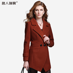  毛呢加厚外套中长款女 名人瑞裳 新款女欧美毛呢修身大衣女