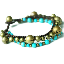 Ethnic Anklets bunk Thai style wax cord handmade copper bell anklets bohemian 2600543