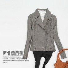 棉先生 2010秋季英国正品优质水洗皮帅气斜拉链女夹克皮衣 S3695