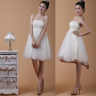 XI Xian wedding dresses small Korean yarn yarn Princess cute boob tube top dress gown bride bridesmaid clothing 0001