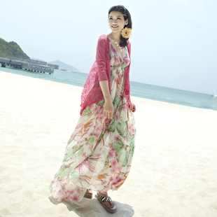  原创设计 夏季新款连衣裙 仙女雪纺长裙 波西米亚风格 拖地沙滩裙