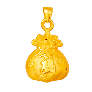  国富黄金 3D硬金千足金福袋2克 Au999 纯金千足金吊坠 包邮