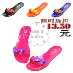  限时折扣 波西米亚平跟凉鞋蝴蝶结凉拖鞋糖果塑料女果冻鞋雨鞋
