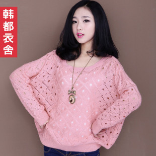  韩都衣舍秋冬新款蝙蝠袖镂空针织衫女GY1066娋