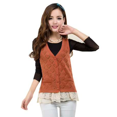 2014春季新款<em>韩版</em>镂空小开衫背心<em>雷丝</em>下摆针